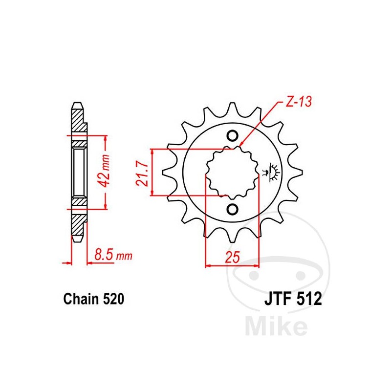 JT SPROCKETS Piñón de transmisión engranaje fino 14T P-520 Ø21.6/25 MM 726.40.70