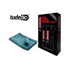 TUDETIC - Kit Limpiador y Lubricante Motul para Cadena Moto C4 400 ml + Cepillo Limpieza Gamuza Microfibra 30x40 cm | Set Manten