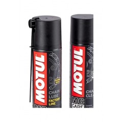 TUDETIC - Kit Limpiador y Lubricante Motul para Cadena Moto C4 400 ml + Cepillo Limpieza Gamuza Microfibra 30x40 cm | Set Manten