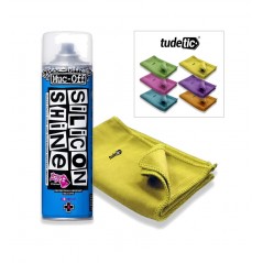 TUDETIC - kit de brillo y protección para bicicleta con spray muc-off silicone shine 500ml gamuza microfibra 30x40 cm KT-2-2