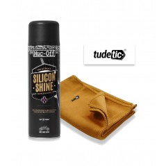 TUDETIC - Motorcycle Shine and Protection Kit with Muc-Off Silicone Spray 500ml Microfiber Chamois 30x40 cm KT-2-3