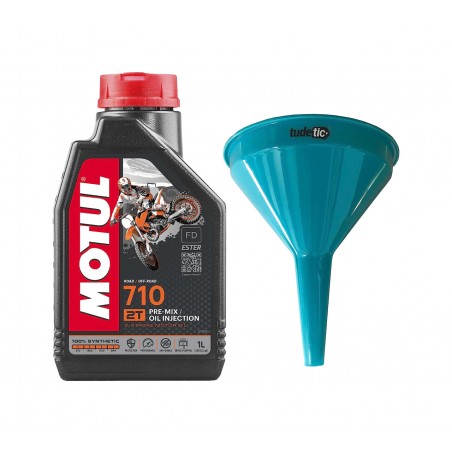 TUDETIC - Motorcycle Oil Motul Blend 710 2T 100% Synthetic 1 Liter + Funnel 2-Stroke Engine Lubricant KIT-MOT-1