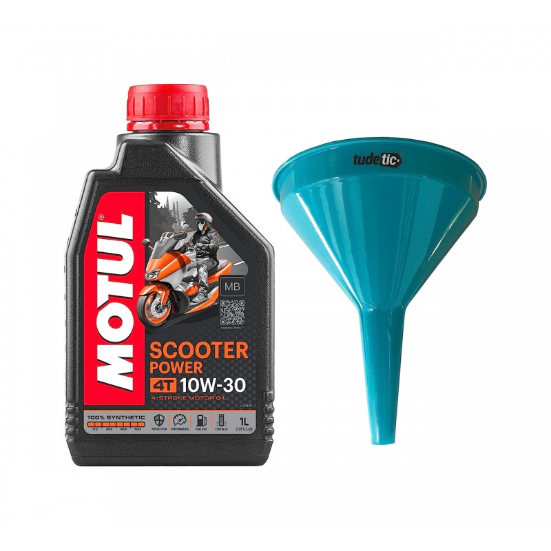 TUDETIC - Motorcycle Oil Motul Scooter Power 4T 10W30 MB 1 Liter + Funnel 4-Stroke Engine Lubricant 4 T KIT-MOT-2