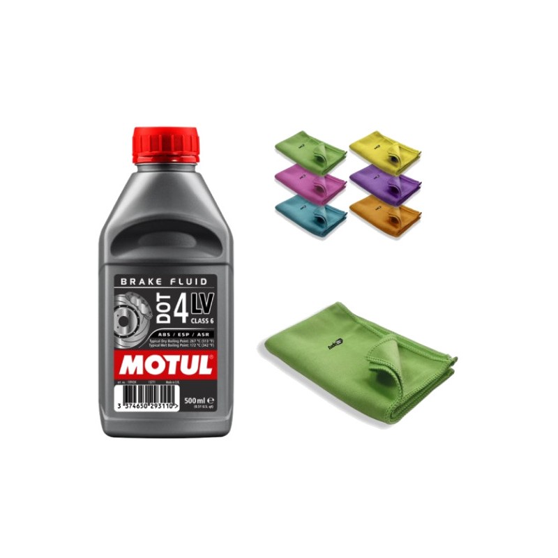 TUDETIC - Liquid Hydraulic Oil for Brakes MOTUL DOT 4 LV 500ml + Microfiber Chamois Cloth 30x40 cm Brake KIT-MOT-3