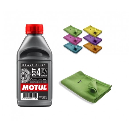 TUDETIC - Aceite Hidráulico Liquido para Frenos MOTUL DOT 4 LV 500ml + Trapo Gamuza Microfibra 30x40 cm de KIT-MOT-3