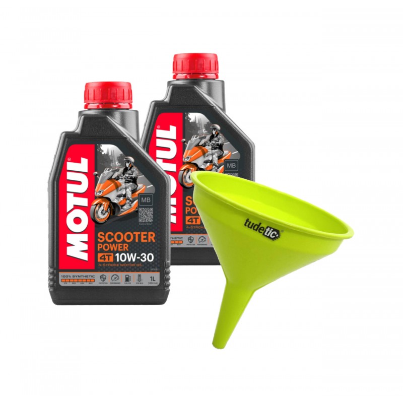 TUDETIC Kit of 2x engine oil + funnel SCOOTER POWER 4T 10W30 MB 1 L KT-1