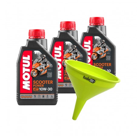 TUDETIC - Kit of 3x engine oil + funnel SCOOTER POWER 4T 10W30 MB 1 L MOTUL KT-3