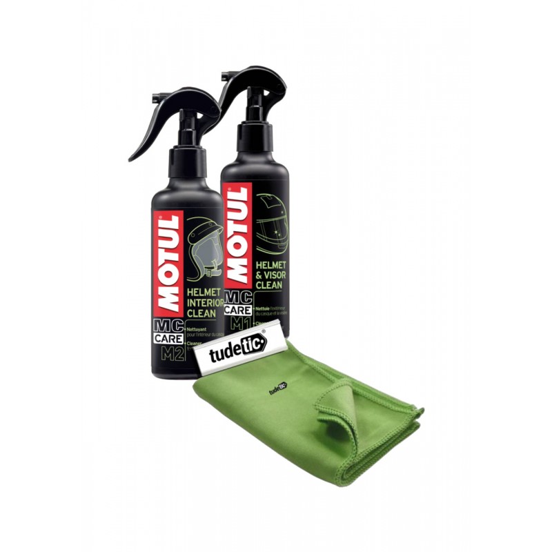 TUDETIC Limpiador de cascos y pantalla + desunfectante interior Trapo M2 HELMET CLEAN - MC CARE M1 VISOR KT-8