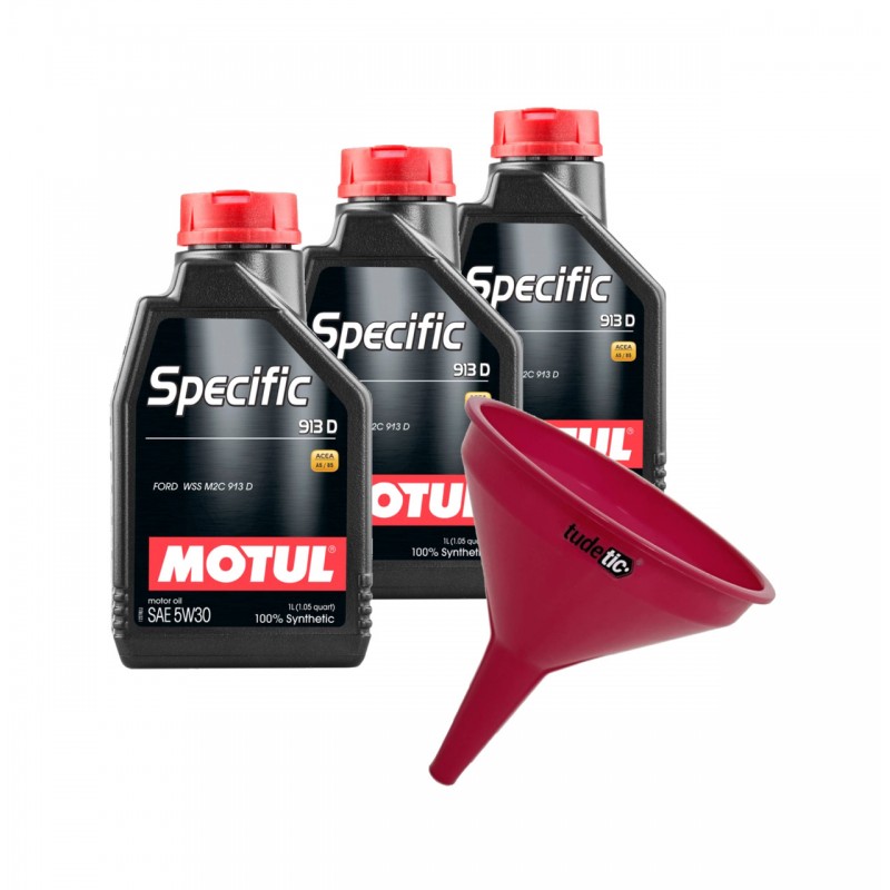 TUDETIC - Kit de 3x Aceite Motor + Embudo Specific FORD 913D 5W30 1L KT-11