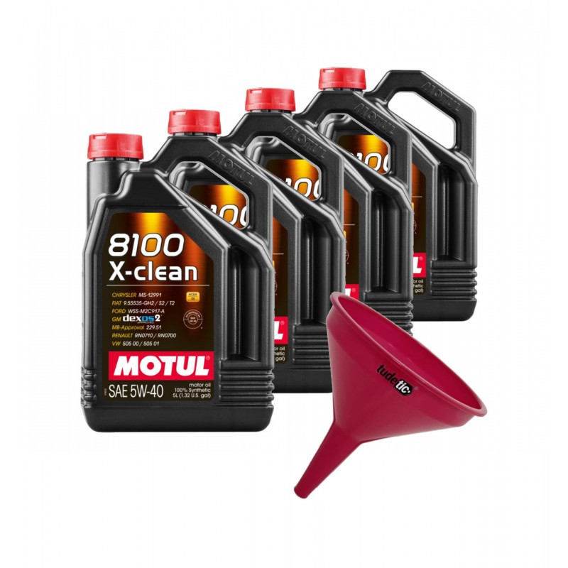 TUDETIC Kit de 4x aceite motor + embudo 8100 X-CLEAN C3 5W40 5L KT-29