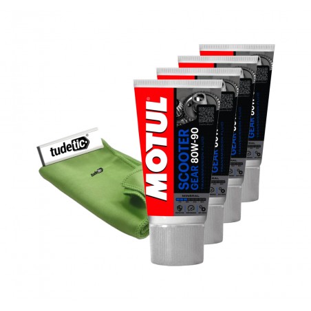 TUDETIC Kit de 4x Aceite Caja Cambios + Trapo Scooter Gear 80W90 KT-34