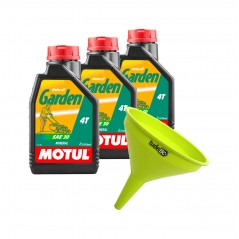 TUDETIC Kit de 3x aceite motor + embudo GARDEN 4T SAE 30 1L KT-38