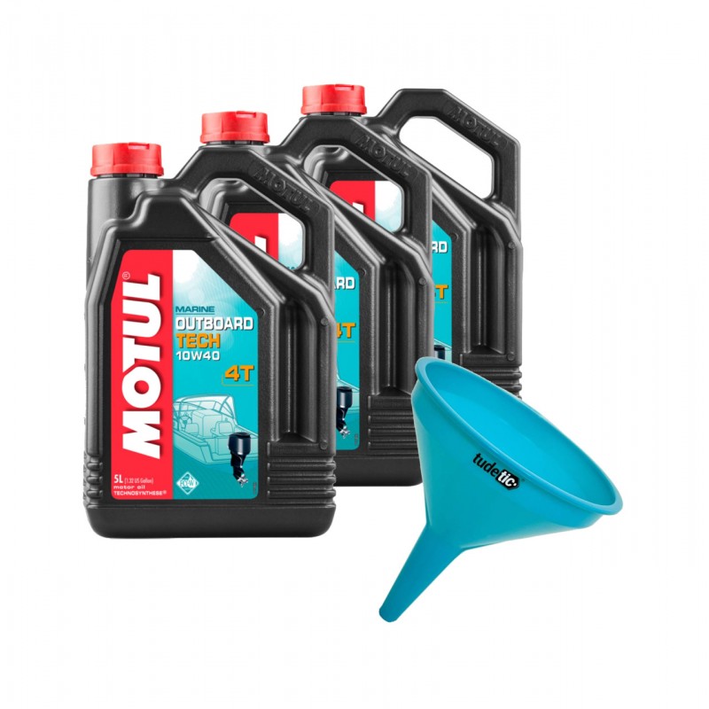 TUDETIC Kit de 3x aceite motor + embudo TECH 4T 10W40 5L KT-44
