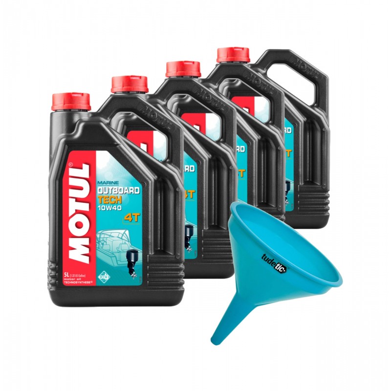TUDETIC Kit de 4x aceite motor + embudo TECH 4T 10W40 5L KT-46