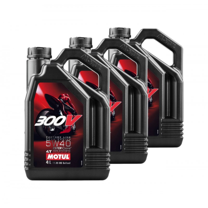 TUDETIC - Kit 3x Aceite lubricante 4T 300V FL ROAD RACING 5W40 4L MOTUL KT-63