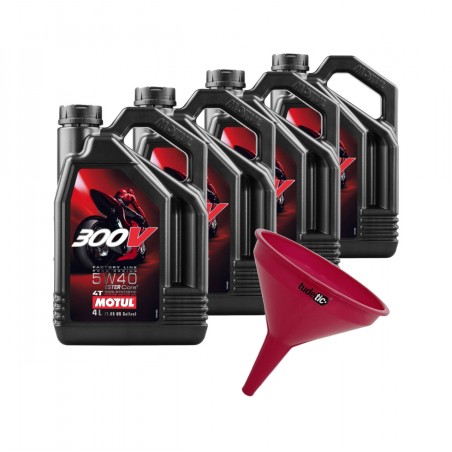TUDETIC Kit 4x Engine Oil + Funnel 4T 300V FL Road Racing 5W40 4L KT-64