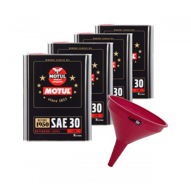 TUDETIC - Kit of 4x engine oil + funnel SAE 30 (CLASSIC) 2L KT-71
