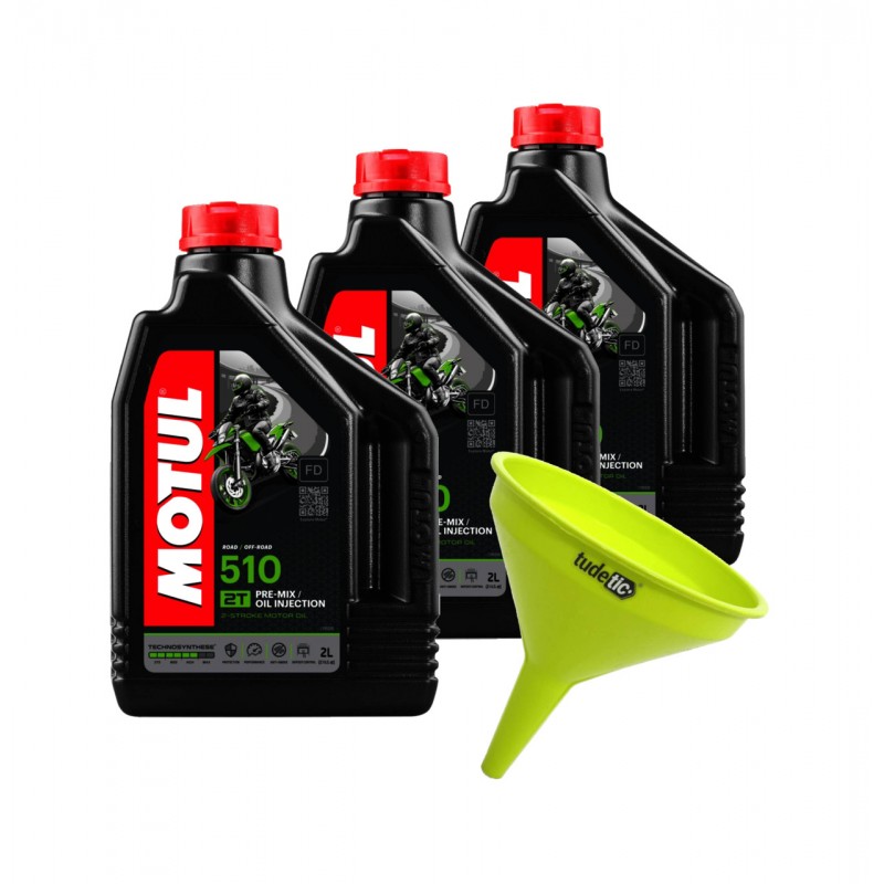 TUDETIC - Kit de 3x aceite motor + embudo MOTUL MEZCLA 510 2T 2L KT-99