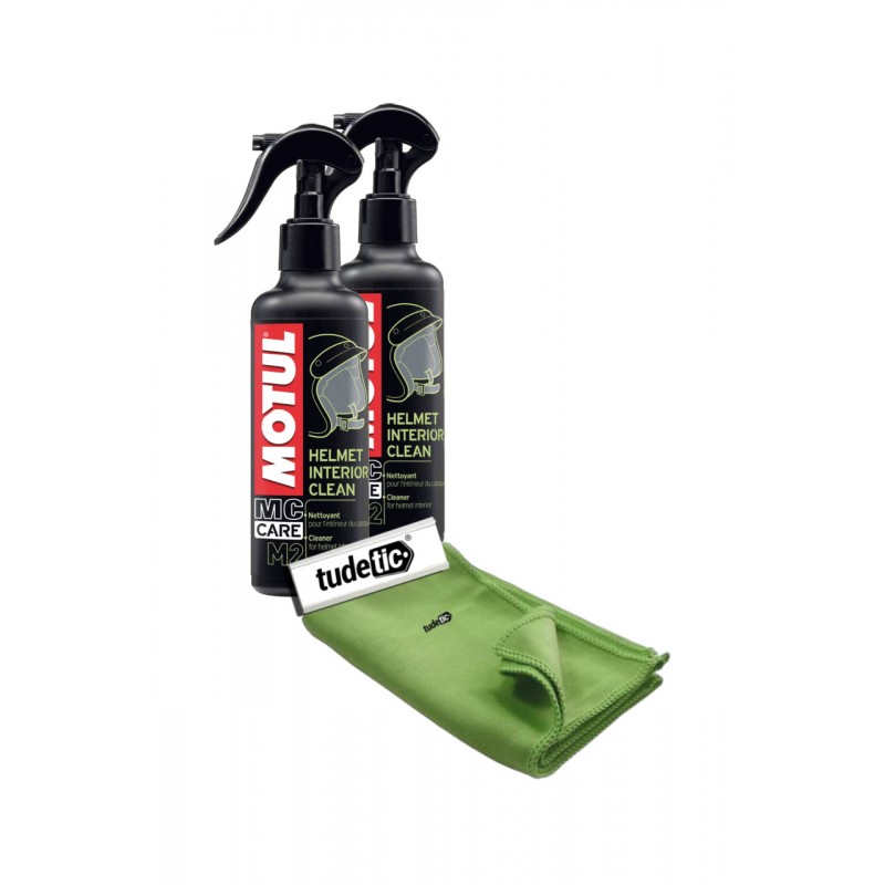 TUDETIC - Kit de 2x limpiador y desinfectante + trapo M2 HELMET INTERIOR CLEAN 0,25L KT-104