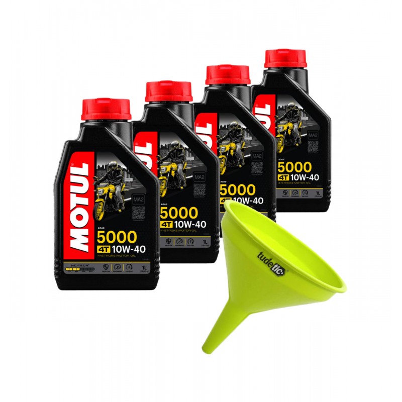 TUDETIC Kit de 4x aceite motor + embudo 5000 10W40 4T 1L KT-147