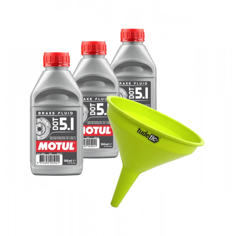 TUDETIC Kit de 3x líquido frenos + embudo DOT 5.1 Brake Fluid 0.5L 500ml KT-159