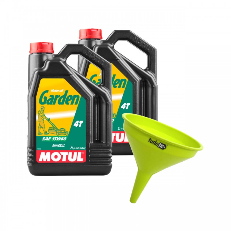 TUDETIC Kit of 2x engine oil + funnel GARDEN 4T 15W40 2L KT-164