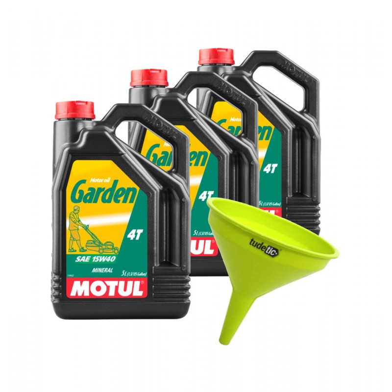 TUDETIC Kit de 3x aceite motor + embudo GARDEN 4T 15W40 2L KT-166