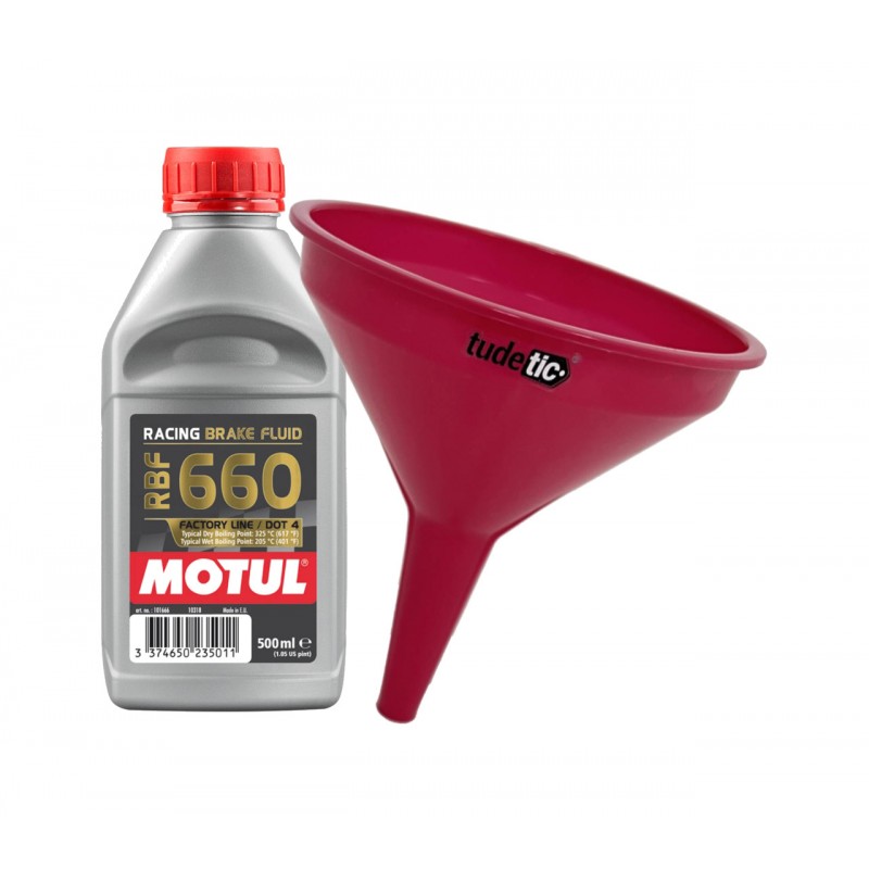 TUDETIC Líquido de frenos RACING BRAKE 660 0,5L + embudo plástico KT-170