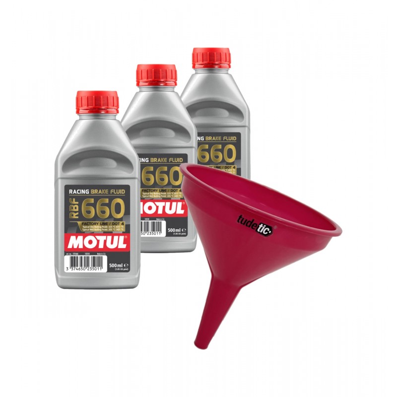 TUDETIC - Kit de 3x líquido frenos y embudo RACING BRAKE 660 0,5L KT-173