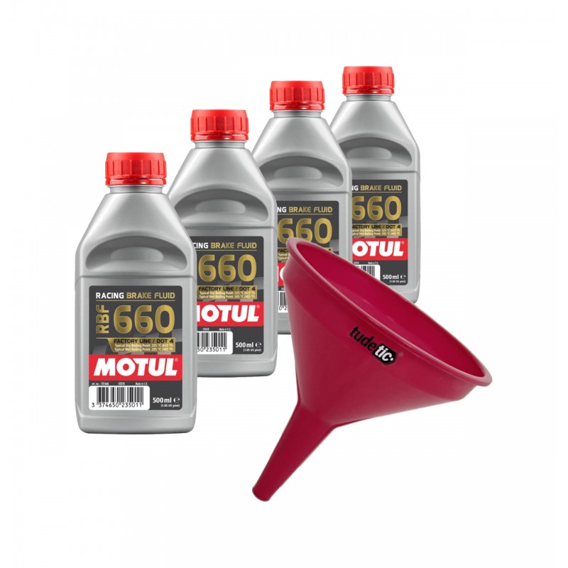 TUDETIC Kit 4x líquido de frenos + embudo RACING BRAKE 660 0,5L KT-175