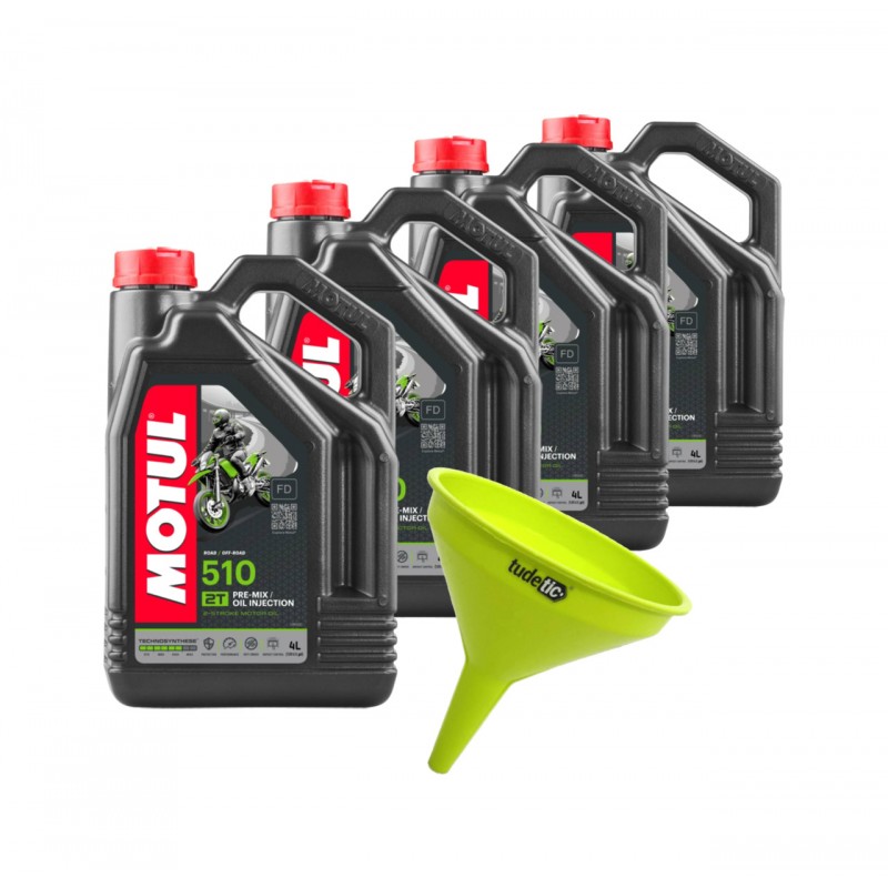 TUDETIC Kit de 4x aceite motor + embudo 510 2T 4L KT-201