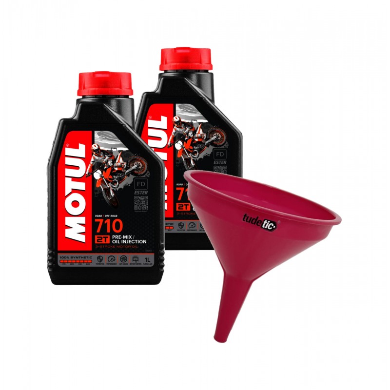 TUDETIC Kit 2x Aceite de Motor MOTUL MEZCLA 710 2T 1L + Embudo Plástico KT-203