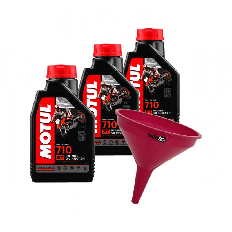 TUDETIC - Kit de 3x Aceite Motor MOTUL MEZCLA 710 2T 1L + Embudo Plástico KT-205