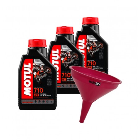 TUDETIC - Kit of 3x MOTUL MIX 710 2T 1L Motor Oil + Plastic Funnel KT-205