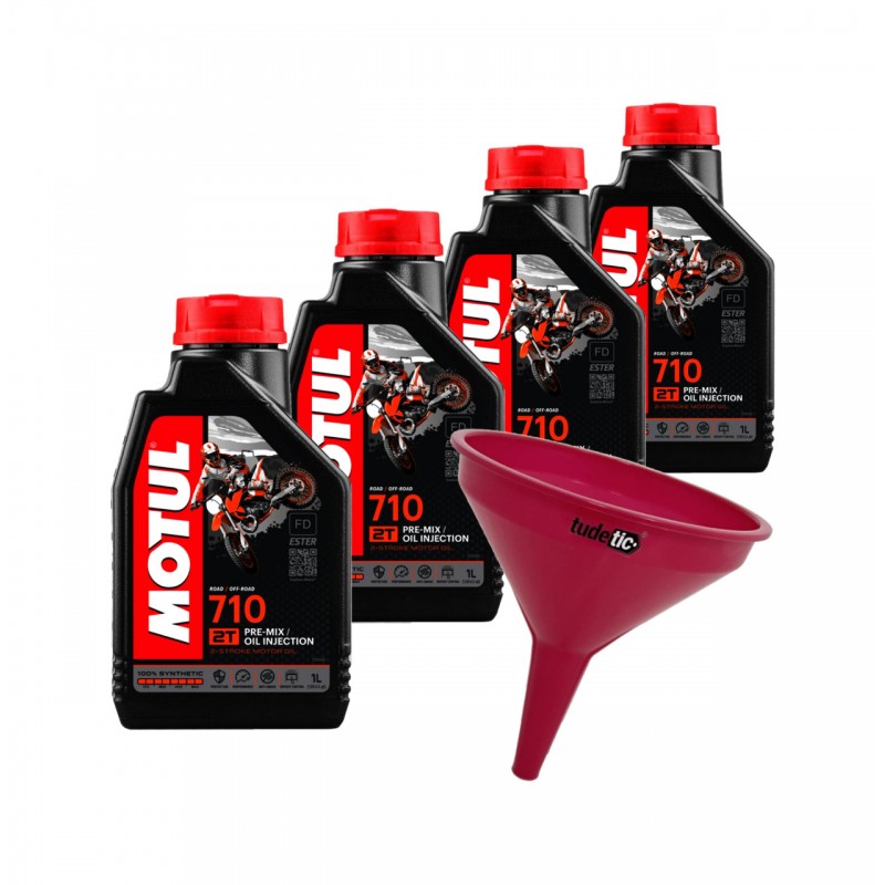TUDETIC Kit of 4x engine oil + funnel 710 2T 1L KT-207