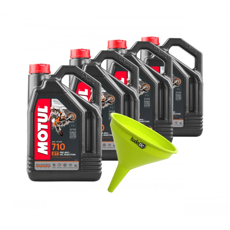 TUDETIC - Kit of 4x engine oil + funnel MOTUL MEZCLA 710 2T 4L KT-216