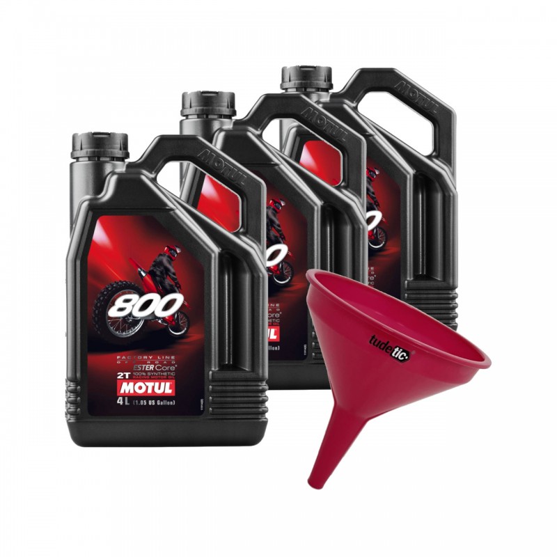 TUDETIC Kit de 3x aceite motor + embudo 800 2T FL OFF ROAD 4L KT-221