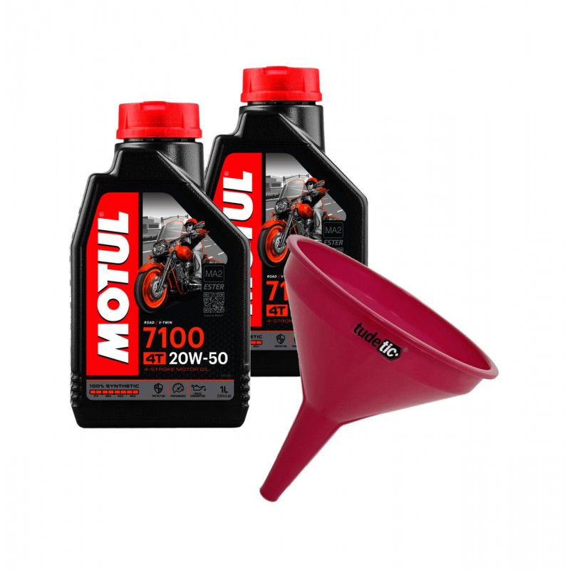 TUDETIC - Kit de 2x Aceite Motor + Embudo 7100 20W50 4T 1L KT-233