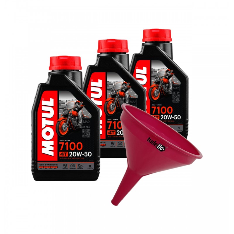 TUDETIC - Kit of 3x engine oil + funnel 7100 20W50 4T 1L KT-235