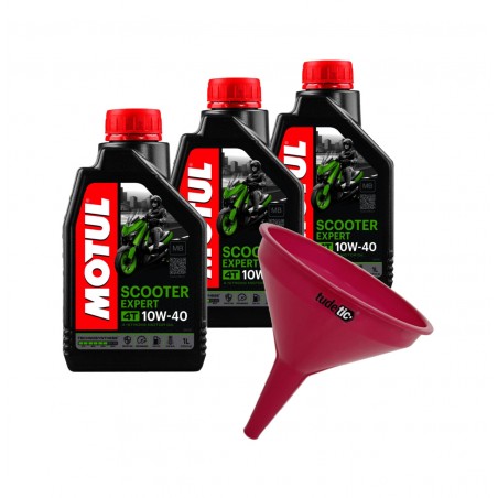 TUDETIC - Kit of 3x Motor Oil + Funnel SCOOTER EXPERT 4T 10W40 MB 1L KT-256