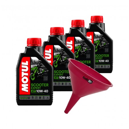 TUDETIC Kit of 4x engine oil + funnel SCOOTER EXPERT 4T 10W40 MB 1L KT-258