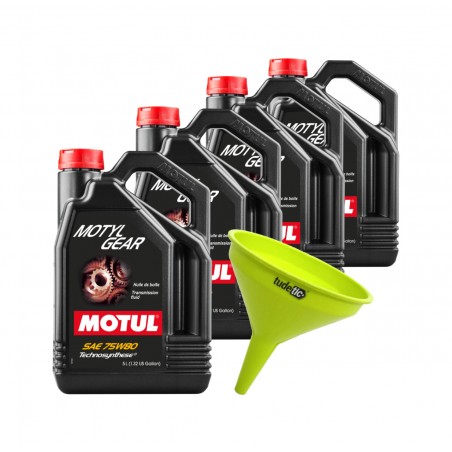 TUDETIC - Kit of 4x manual transmission oil + funnel MOTYLGEAR 75W80 5L KT-272