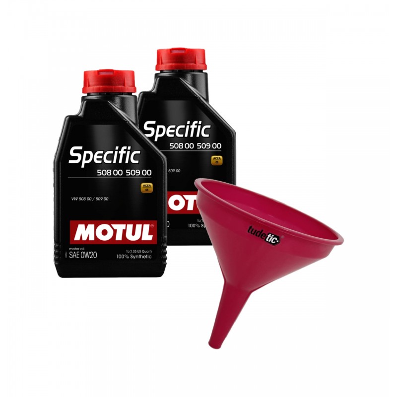 TUDETIC Kit de 2x Aceite Motor Sintético + Embudo VW 508.00-509.00 0W20 1L KT-278
