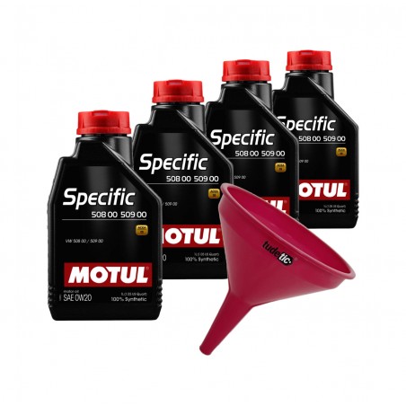TUDETIC Kit 4x Synthetic Motor Oil + Funnel VW 508.00-509.00 0W20 1L KT-282