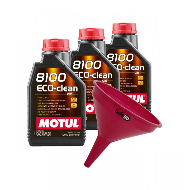 TUDETIC Kit de 3x Aceite Motor 8100 ECO-CLEAN 0W20 + Embudo Duradero KT-294