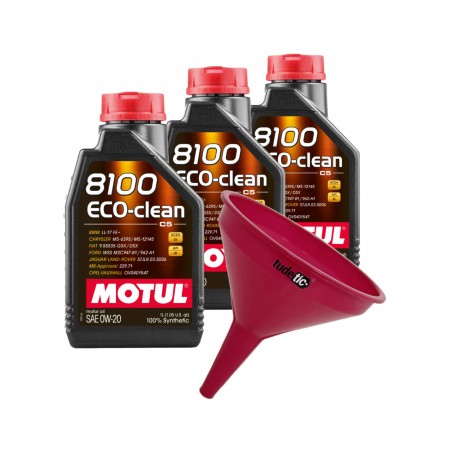 TUDETIC Kit of 3x Motor Oil 8100 ECO-CLEAN 0W20 + Durable Funnel KT-294