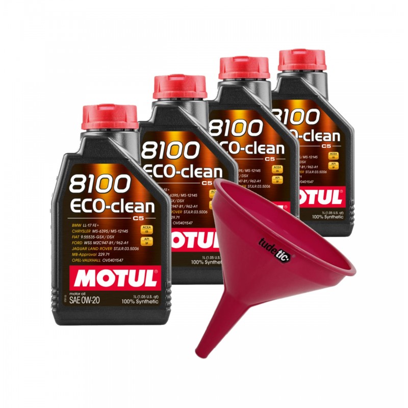 TUDETIC - Kit de 4x Aceite Motor y Embudo 8100 ECO-CLEAN 0W20 KT-296