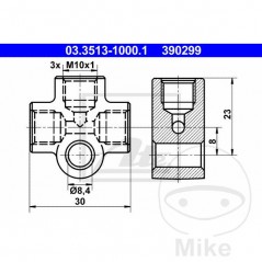 ATE Distribuidor para latiguillo de freno 3X M10 X 1 F 8.4 MM 4421291