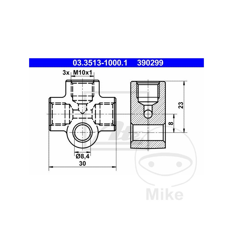 ATE Brake hose distributor 3X M10 X 1 F 8.4 MM 4421291