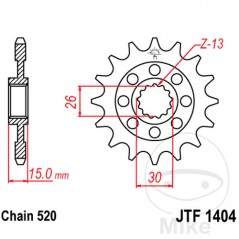 JT SPROCKETS Piñón delantero engranaje fino 17 TEETH 520 Ø26/30 726.00.05